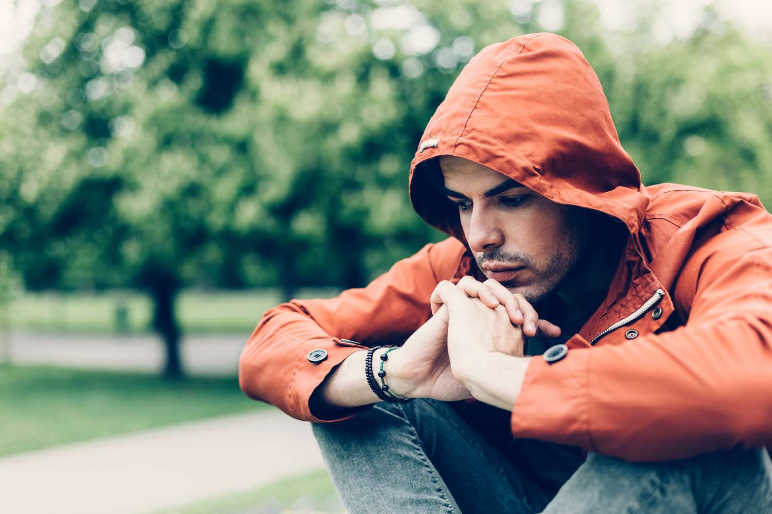 Depressed man in the park