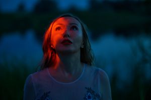 Woman looking up at Mercury in retrograde.