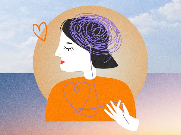 drawing of woman with squiggles in her head